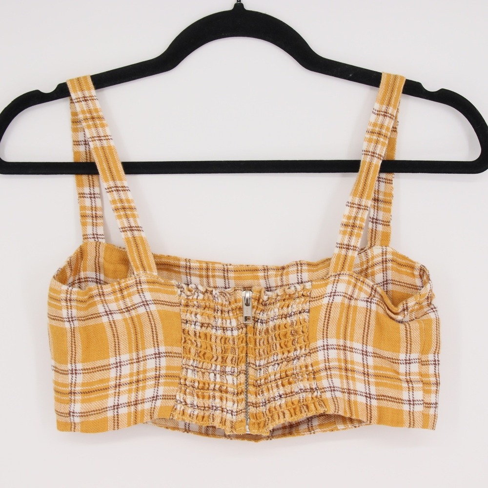 Reformation Women's Yellow Plaid Linen Noble Pants & Atlas Crop Top Set Size 2 - Picture 5 of 10
